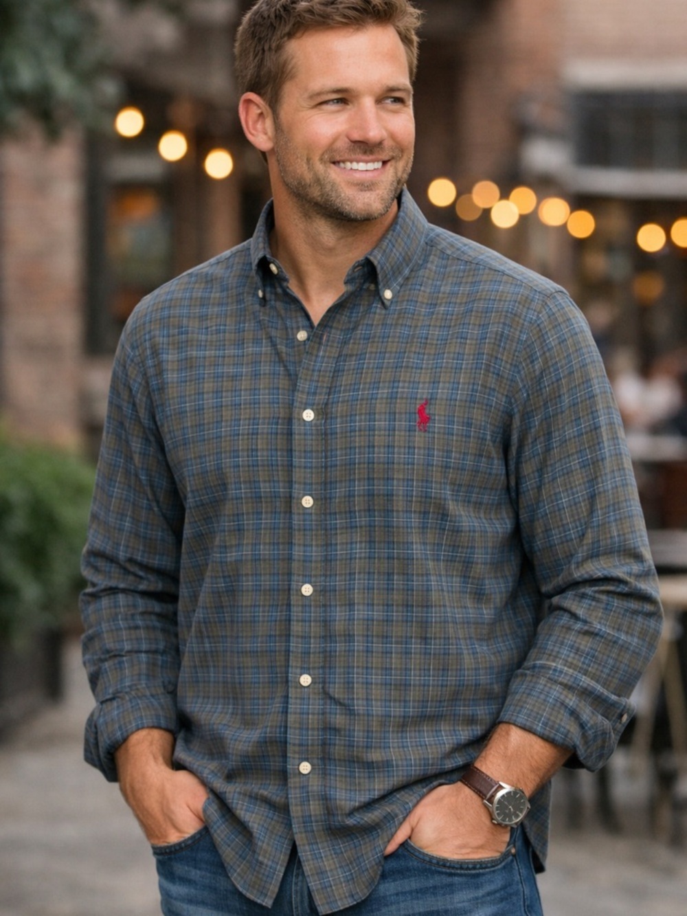 Ralph Lauren Blue and Brown Plaid Button-Down Shirt